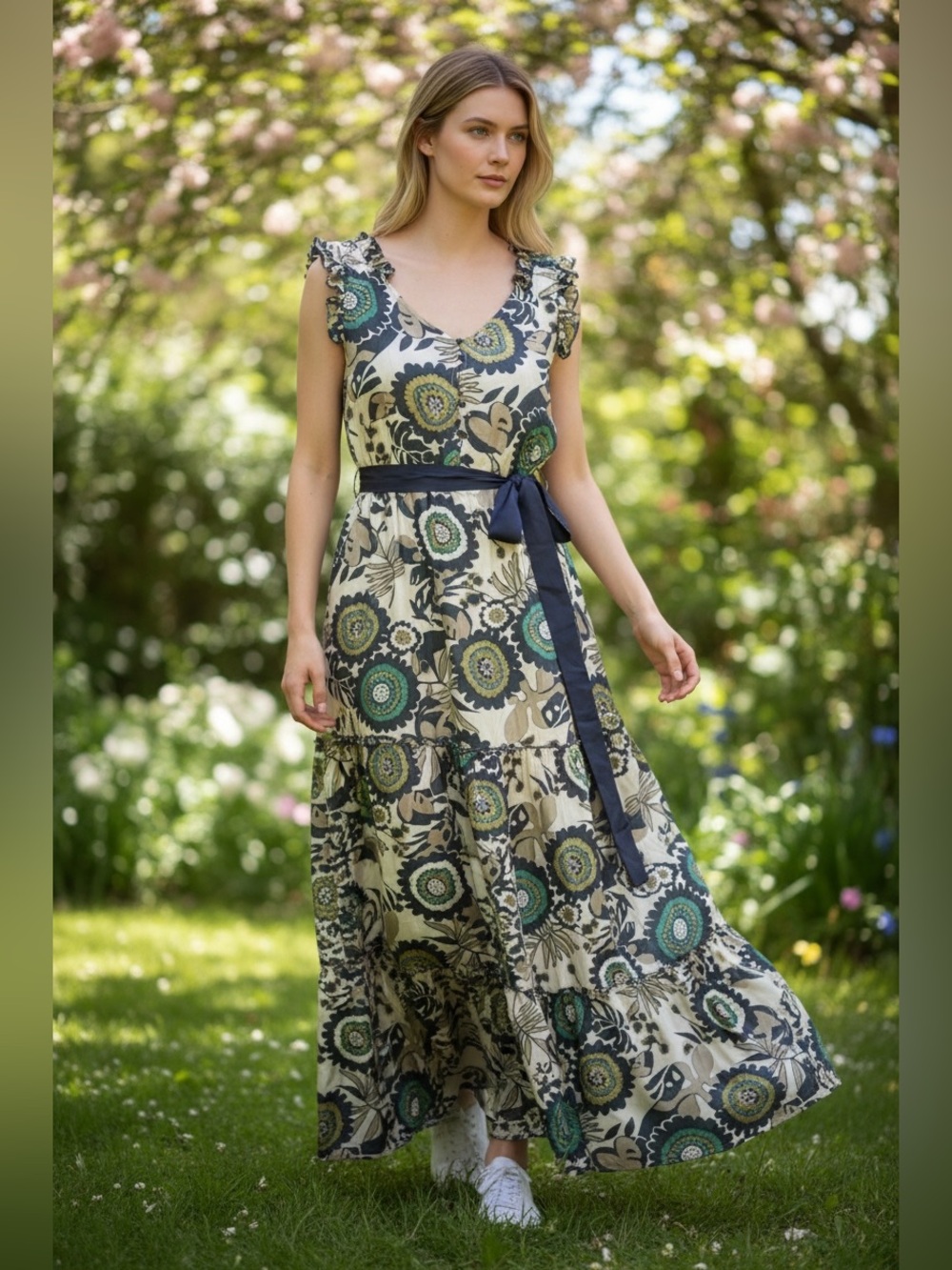 Trinity Boho Maxi Dress - Olive and Ivory